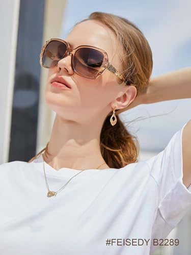 FEISEDY Gafas de sol cuadradas polarizadas para mujer, moda marco de gran tamaño brillante compuesto lentes de sol B2289