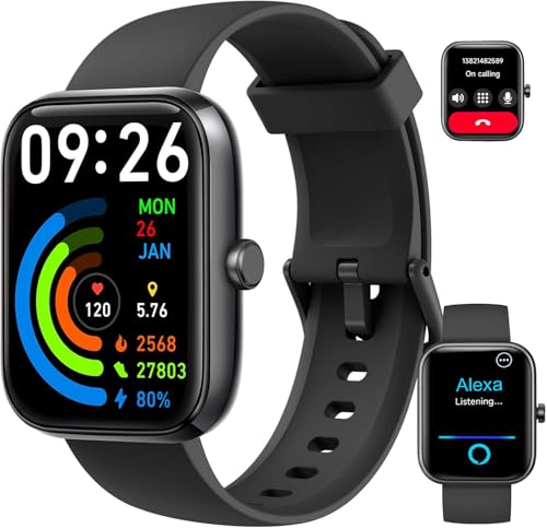 EASYTAO Smartwatch, Reloj Inteligente Hombre, Llamadas por Bluetooth, Monitorización del sueño, con el Asistente de Voz Alexa, Monitoreo de Salud Las 24 Horas, Impermeable IP68, Negro