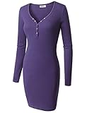 Doublju Womens Long Sleeve Button Down Henley Ribbed Knit Dress