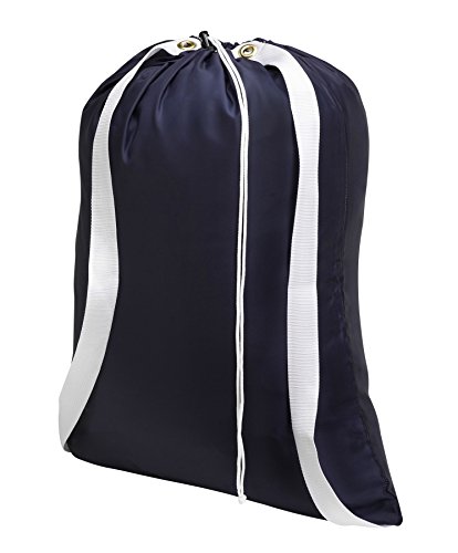 Backpack Laundry Bag, Navy Blue - 22" X 28" - Two Shoulder Straps for Easy Backpack Carrying and Drawstring Closure. These Nylon Laundry Bags Come in a Variety of Attractive Colors and Patterns.