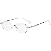 LUFF Rimless Reading Glasses for Women, Fashion Lightweight Anti Blue Light Readers Classic Metal Comfortable Frame Glasses
