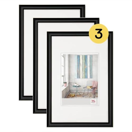 walther design Bilderrahmen schwarz 40 x 60 cm 3er Pack, Trendstyle Kunststoffrahmen KP460B3