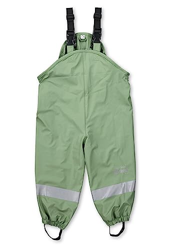 Sterntaler Regenhose gefüttert uni - Kinder Regenhose wasserdicht - Unisex Matsch- und Buddelhose mit verschweißten Nähten und elastischen Hosenträgern - Regenbekleidung warm - steingrün, Größe 74