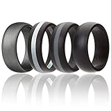 ROQ Silicone Wedding Ring for Men, Silicone Rubber Band 4 Pack - Black, Grey, Silver, Beveled Metallic Platinum, Size 10