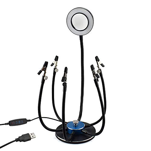 Toolour Helping Hands Third Hand Soldering Tool Aluminum Rotary Base 6 Metal Flexible Arms and Aid Vise, 42 LED Beads USB 3X Magnifying Lamp for Electronics Repair Modeling Woodwork Jewel Hobby Crafts