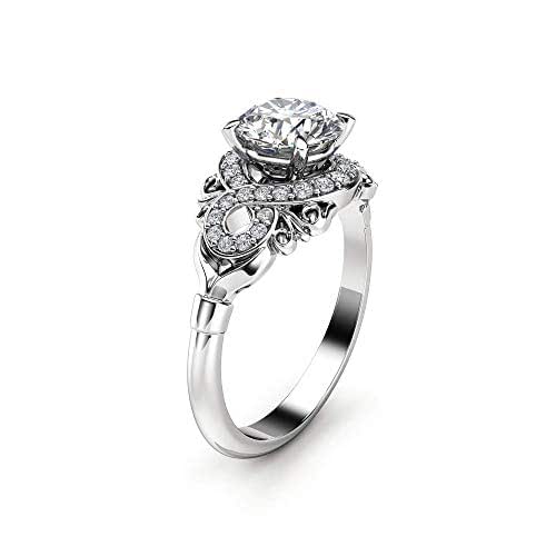 Amazon Com Diamond Engagement Ring 18k White Gold Diamond Ring Vintage Style Engagement Ring By Ayala Jewelry Handmade