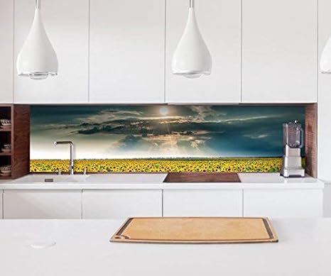 Aufkleber Küchenrückwand Sonnenblumen Feld Landschaft Sommer Folie selbstklebend Deko Fliesen Möbelfolie Spritzschutz 22A1009