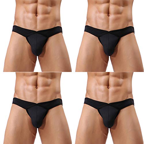 Summer Code Mens Sexy Micro Mesh Briefs Soft Breathable Bulge Pouch Underwear-4 PK, BLACK, MEDIUM