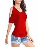 TTI Womens V-neck 1/2 Sleeves Drape Waist Cotton Top Tee