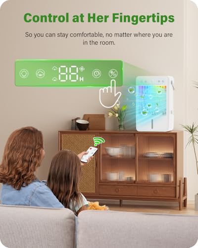 Portable Air Conditioner 1500ML, Evaporative Air Cooler with 2 Spray Modes & 4μm Fine Mist, Remote Control, Quiet Air Conditioner 5 Wind Speeds, Auto-off Timer, 7 LED Lights for Bedroom Office Travel