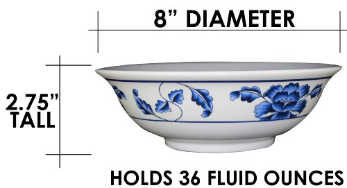 Oriental Noodle Melamine Soup Bowls with Pan Scraper, Set of 2, Lotus Design (36 Ounce, 8 Inch)