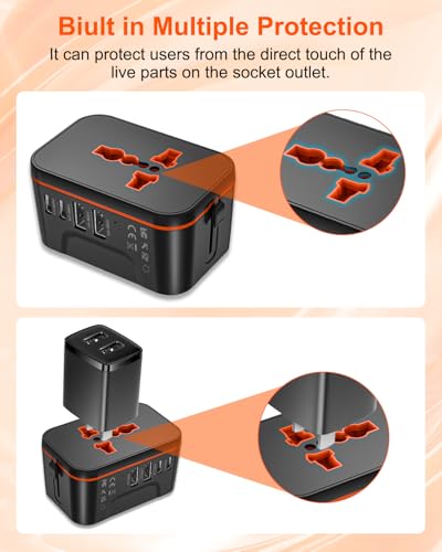 Universal Travel Adapter Worldwide with 2 USB C and 2 USB A Ports, International Travel Plug Adapter Worldwide USB Travel Adaptor All in One Universal Charger Power Adapter for European EU US UK AUS
