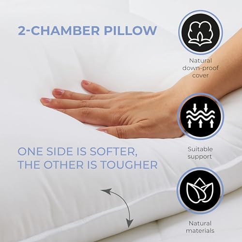 WORLD OF BELASHOFF Luxury Siberian 2 Chambers Goose Down 80% and Small Goose Feather 20% Medium Support Bed Pillow, 100% Organic Cotton (Queen size 50 * 75cm)