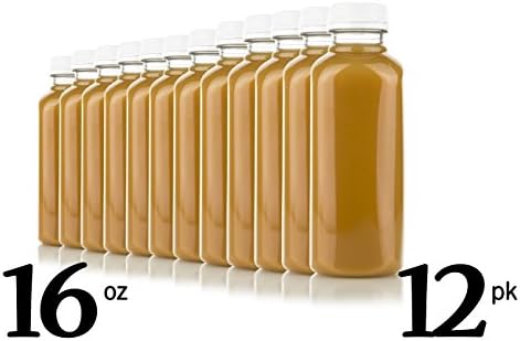 Large Food Grade Juice Plastic Clear Bottles with Tamper Evident White Caps, Square Shape Bottles, Set of 12