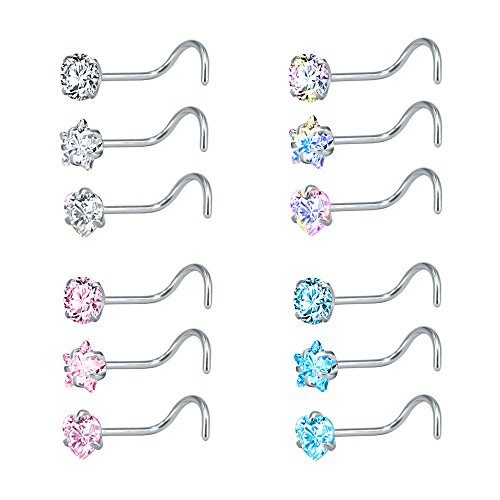 ZS 912PCS 20g Surgical Stainless Steel Nose Stud Ring Piercing Nose