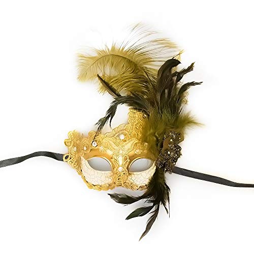 Venetian Goddess Masquerade Mask Made Of Resin, Paper Mache Technique With High Fashion Macrame Lace & Rhinestones (609015812341)