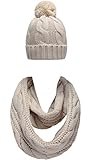 NEOSAN Women Winter Thick Knit Infinity Loop Scarf And Pom Pom Beanie Hat Set