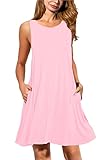 AUSELILY Women's Sleeveless Pockets Casual Swing T-shirt Dresses (XL, Pink)