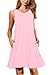 AUSELILY Women's Solid Plain Sleeveless Pockets Casual Swing T-Shirt Dresses (L,Pink)