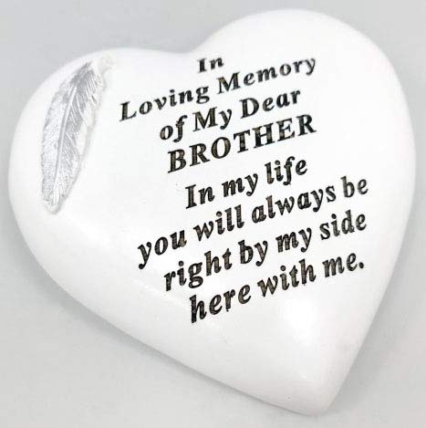David Fischhoff Brother White and Silver Feather Heart Stone.ornament Grave Plaque, Waterproof and Weather Resistant