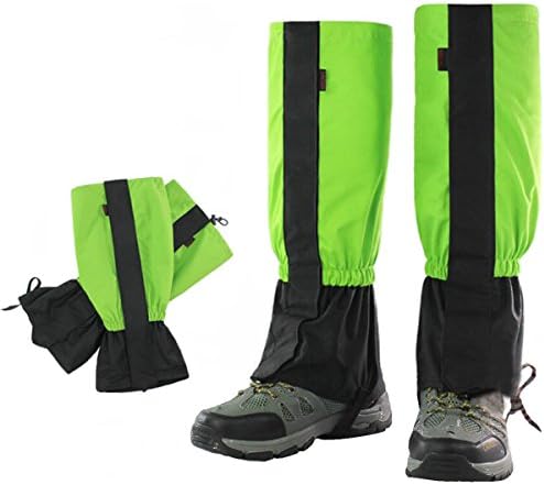 1 Pair Outdoor Gaiters Water Resistant Windproof Leg Protection Cover Wraps Unisex Zippered Closure Wear for Biking Snowboarding Hiking Climbing (Green)