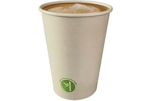 (100 Pack) 12oz Bamboo Hot Coffee Cups - Bamboo Fibre Disposable Coffee Cup for Home and Office