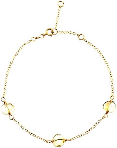 Handmade 14-kt Gold-Filled Brass Chain Bracelet with Tumbled Gemstone, 9"
