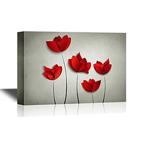 Canvas Wall Art - Abstract Red Flowers on Grey Background - Gallery Wrap Modern Home Art | Ready to Hang - 12x18 inches
