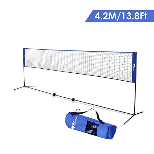 amzdeal Badminton Net 14Ft Portable Badminton Set Sports Net Stand with Poles for Badminton Tennis Soccer Tennis Pickleball Kids Volleyball Indoor or Outdoor Court Beach Lawn
