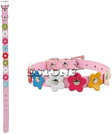 Skaw Doly Colourful Flower Studded Dog Collar Coller Pu Leather Pet Puppy Cat Neck Strap (pink)