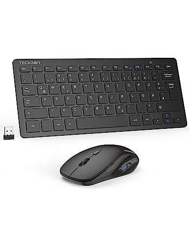 TECKNET Kabelloses Tastatur Maus Set, Deutsch QWERTZ Layout, 2.4 GHz Funk Mini Tastatur Mouse, 15m Reichweite Wireless Verbindung, Wireless Leise Funktastatur mit Maus für PC/Laptop/Smart TV, Schwarz