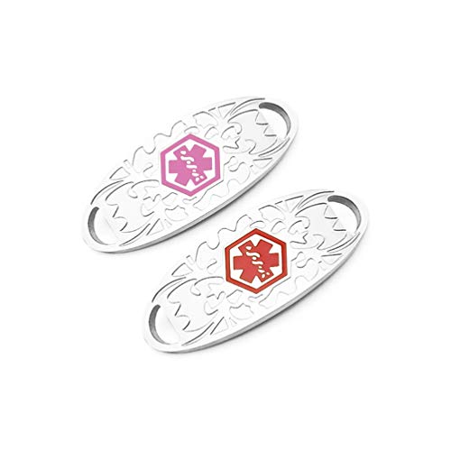 2 Pack Women Stainless Steel Gardenia Tag Part for Medical Alert ID Bracelets Free Custom Engraving