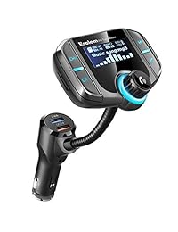 Transmisor FM Transmisor Bluetooth, Radio Receptor inalámbrico Detección de voltaje de carga rápida 3.0 Cargador USB doble para coche llamadas con manos libres kit, de adaptador entrada AUX ranura para tarjeta TF..., Negro