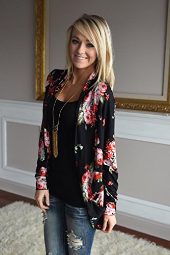 Gillberry Womens Boho Irregular Long Sleeve Wrap Kimono Cardigans Casual Coverup Coat Outwear Tops (S, Black)