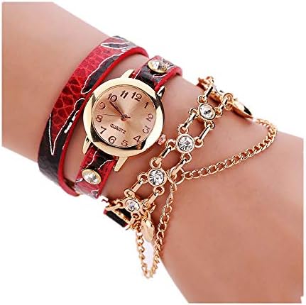 Frunalte watch, Womens Luxury Casual Leather Rhinestone Rivet Chain Quartz Bracelet Wristwatch Watch Clearance on Sale