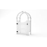 VITA Nantucket Legacy Garden Arbor with 60 in. Cottage Picket Gate, White Vinyl Outdoor Garden Arch with Classic Lattice Panels for Climbing Plants, Roses &amp; Vines, Maintenance-Free, VA84265