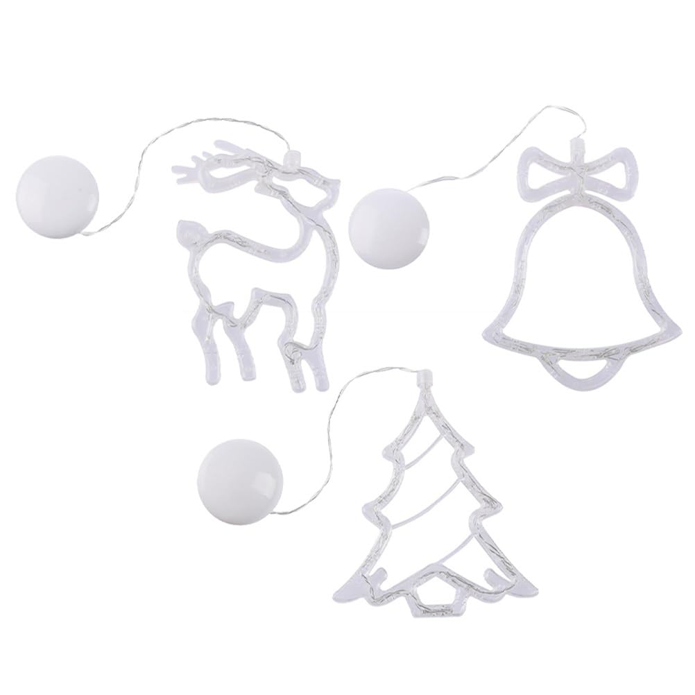 Uonlytech Christmas Window Light 3Pcs Elk Window Light With Suction Cup Christmas Tree Curtain Bell Wall s Decorations for Home