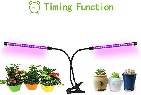 LED Grow Light, LEDMEI 18W Dual Head Timing Function Plant Grow Light Dimmable 5 Levels Grow Lights Desk Clip with Adjustable 360° Goose Neck, 3/6/12H Timer, for Indoor Greenhouse Garden Plants