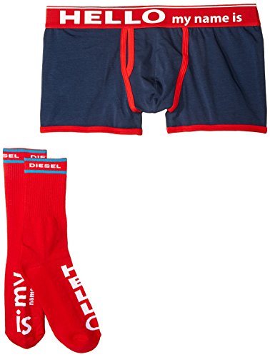 Diesel Men's Special Messages Trunk and Sock Gift Set, Hello My Name Is, Small