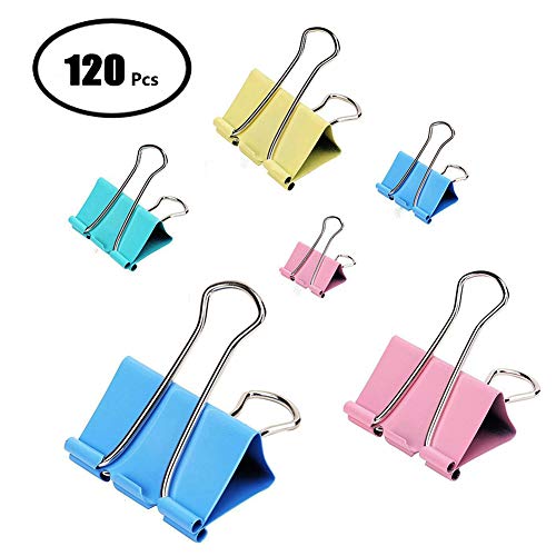 GutReise Binder Clips Paper Clamp,120 Pieces Binder Clips Paper Binder Clips for Notes Letter Paper Clip Office Supplies 6 Sizes - Thumbnail 7
