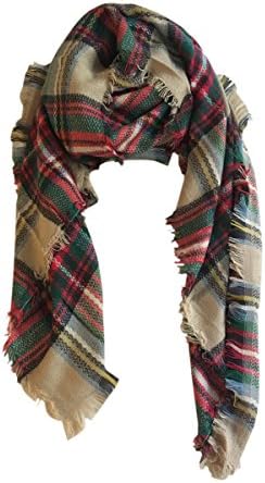 Garylnn Women‘s All-match Winter Warm Plaid Blanket Scarf Large Shawl (red&green)