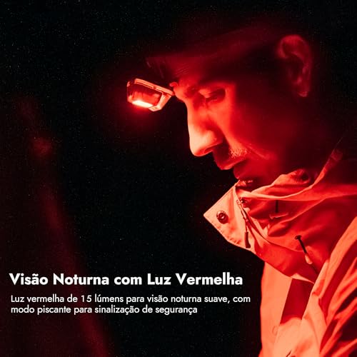 WUBEN H4 Lanterna de Cabeça Recarregável LED, 800 Lúmens, à Prova d'água IP68 Com Sensor de Movimento, Lanternas de Cabeça Com 10 Modos e Luz Vermelha, Para Camping Equipamentos, Pesca e Acampamento