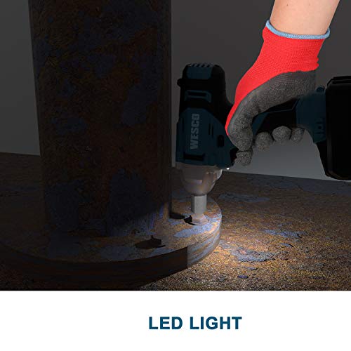 WESCO 20V Cordless Impact Wrench, 1/2-inch, 1602In-lbs Max Torque, 2.0Ah Li-ion Battery with Charger, 3000 Max IPM, 2400 Max RPM, Impact Sockets, Belt Clip for Easy Carrying/WS2905U