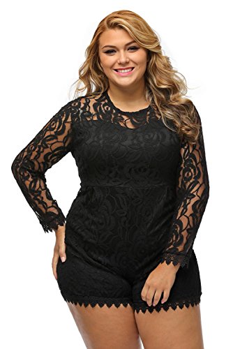 Roswear Womens Plus Size Round Neck Long Sleeve Lace Romper | Desertcart  Trinidad and Tobago