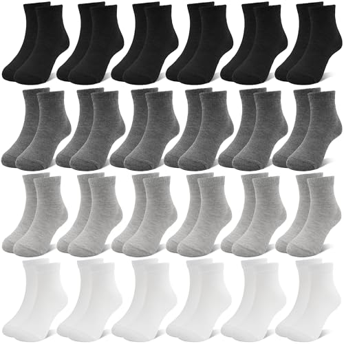 ZERULETS Lot de 24 paires de chaussettes de sport pour garçon et fille de 1 à 13 ans - Noir, blanc, gris, noir, blanc, gris, 24 paires, 20-22