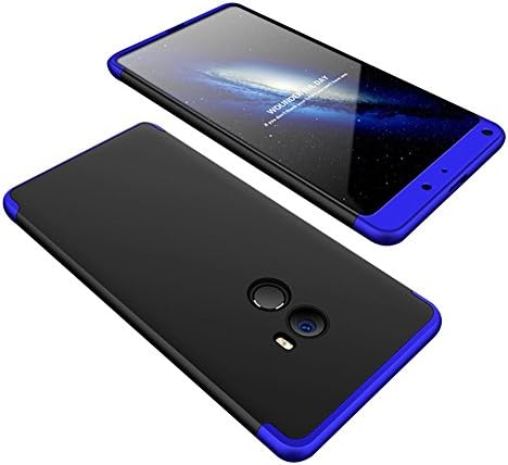2ndSpring Xiaomi Mi Mix 2 Case, Mi Mix 2 Cover Ultra-thin 3in1 360 Degrees Full Body Plastic Hard Case Skin Shockproof Shell with Tempered Glass Screen Protector for Xiaomi Mi Mix 2 Blue Black