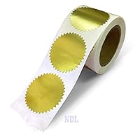 Next Day Labels 2" Round, Gold Metallic Package, Envelope, Certificate Wafer Seals with Serrated Edge. 250 Stickers per Roll