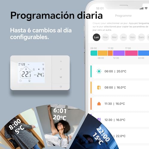 2 Wire WiFi Battery Thermostat for Gas Boilers Control Tuya Thermostat Programmable Daily, Compatible with Google Voice Control and Alexa.W506 3A