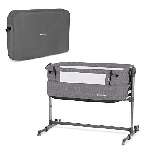 Kinderkraft NESTE UP Lit bébé cododo, Lit bebe avec matelas de la naissance, Réglage de la hauteur, Facile adapter au lit du parent, Pieds réglables, Sac de Transport inclus, Mélange de Gris