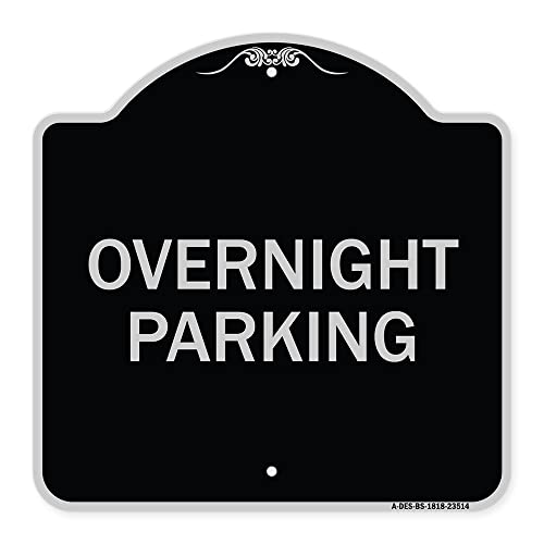 SignMission Designer Series Sign - Overnight Parking | Black & Silver 18" X 18"…
